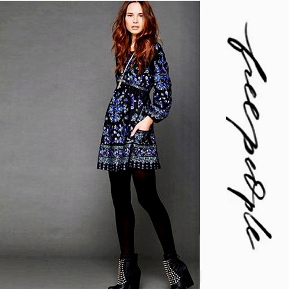 Free People Sequin Matroyshka Russian Doll Tunic Dress Sz 8 Black Embroidered - Picture 10 of 10